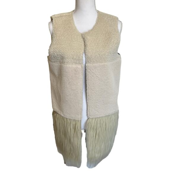 Guess Nicola Reversible Vest Faux Fur Suede Size S Cream Hippie Longline Boho - Picture 1 of 13